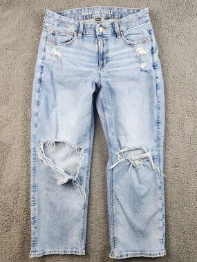 American Eagle AE Stretch Curvy Ripped Straight IT Girl Jeans Women's 10 Short